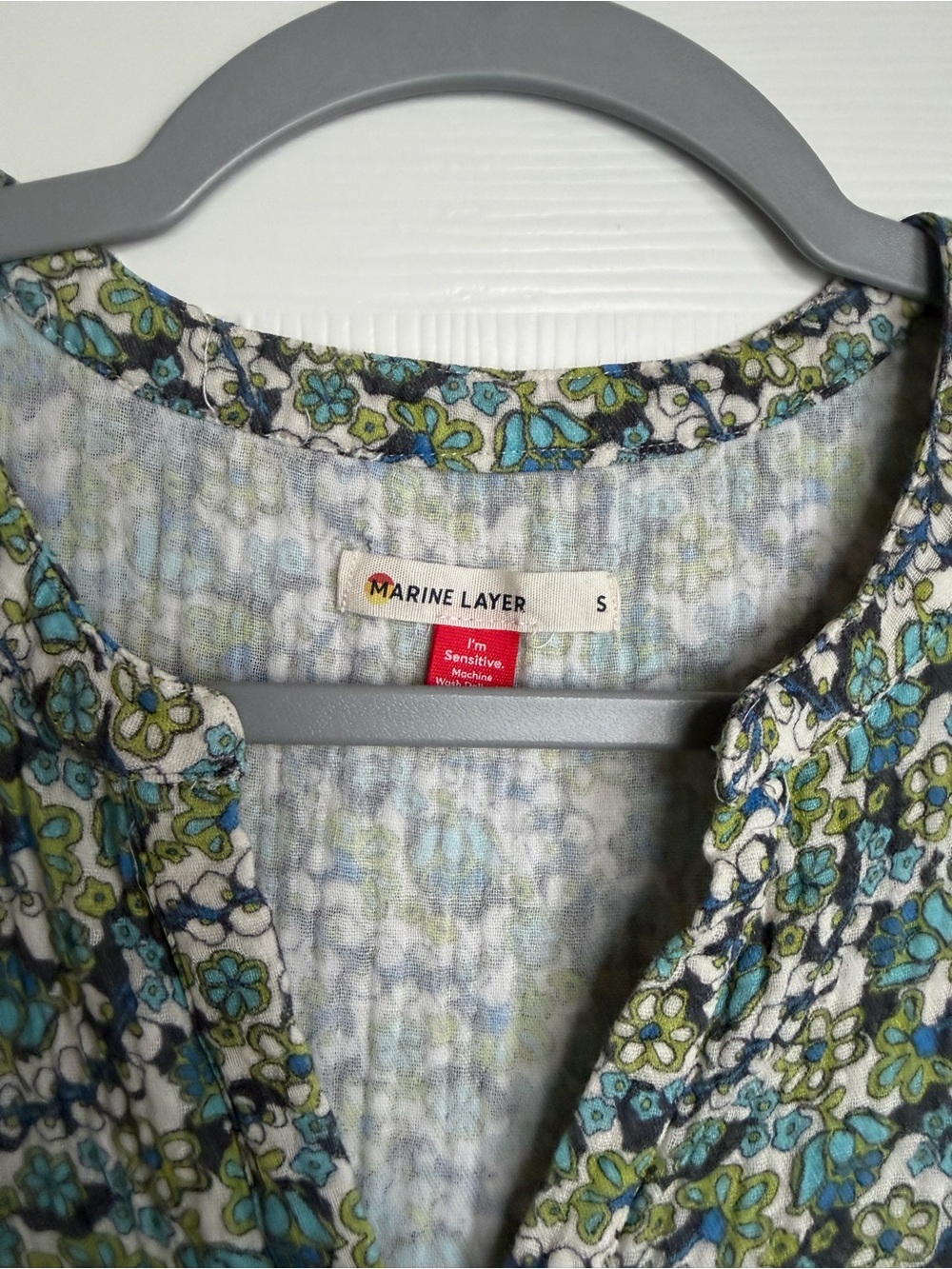 Marine Layer Blue and Green Floral Tiered Casual Dress Cozy Fabric